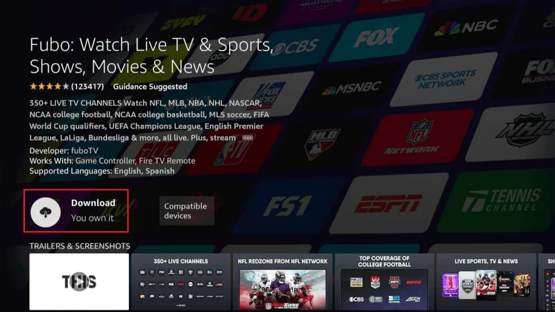 FireStick fuboTV app download 